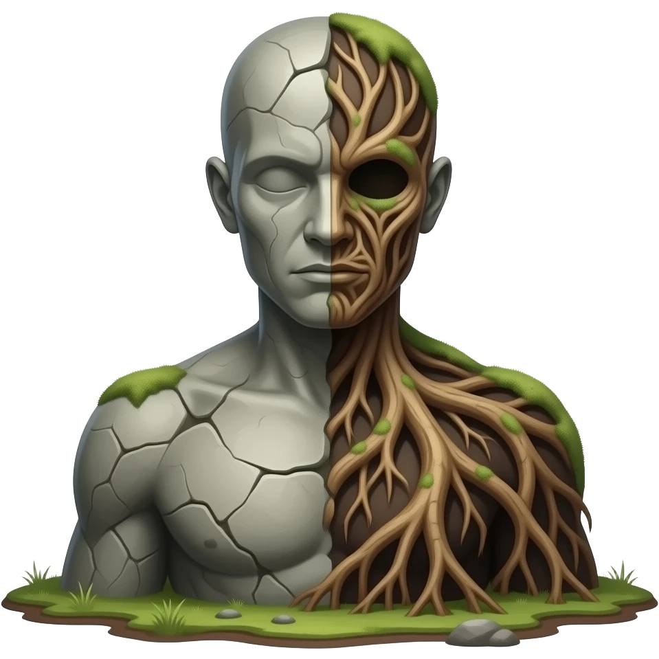 Rootolith A buried guardian whose body is half stone idol, half root network. Only its mossy head is visible above ground unless disturbed. emoji
