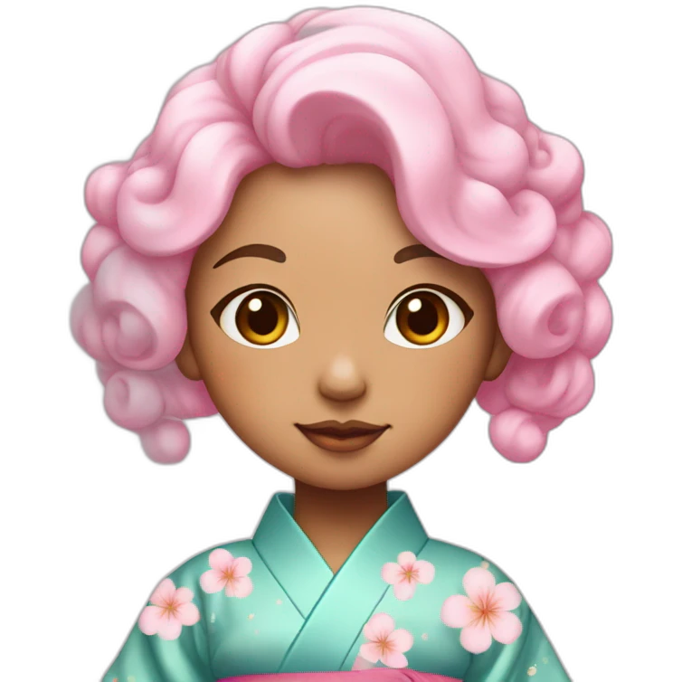 Cute girl in a kimono with cotton Candy colored hair emoji