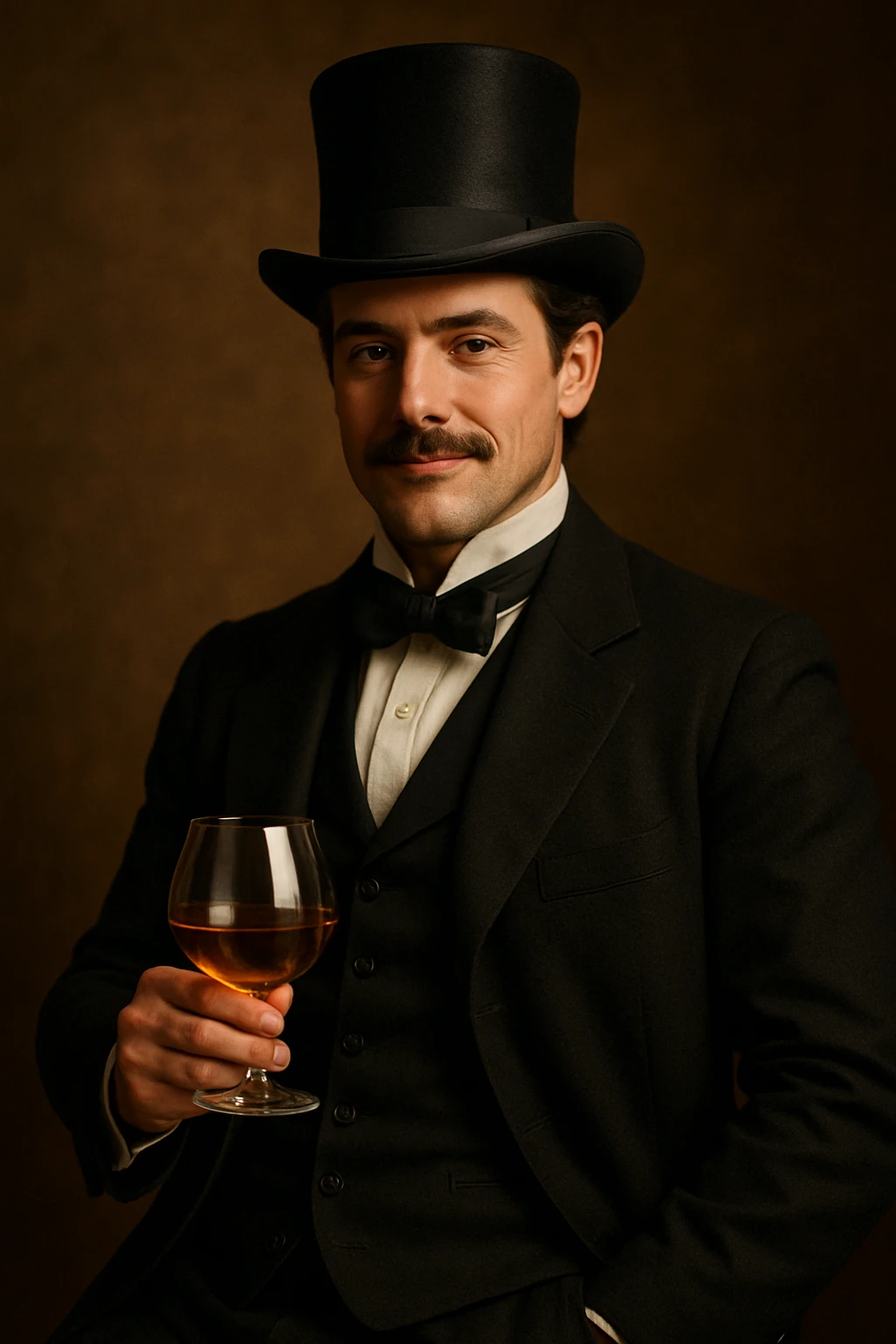 A man wearing a top hat holding a glass of brandy emoji