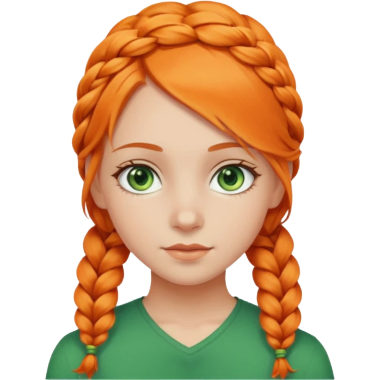 girl orange braid hair, green hair emoji