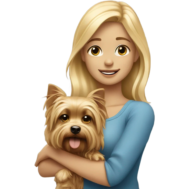 Blonde girl with blue eyes and  gold yorkshire terrier emoji