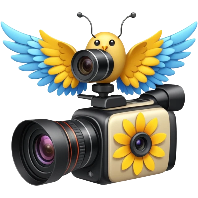 Video camera with elements 1-2 of others emoji( flowers, wings and etc) emoji