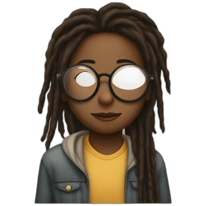 Black boy with dreads covering face kissing brown girl with glasses emoji