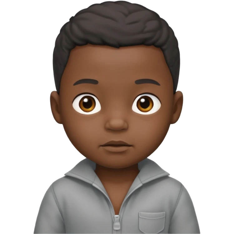 Black baby with straight face in a grey jumpsuit emoji