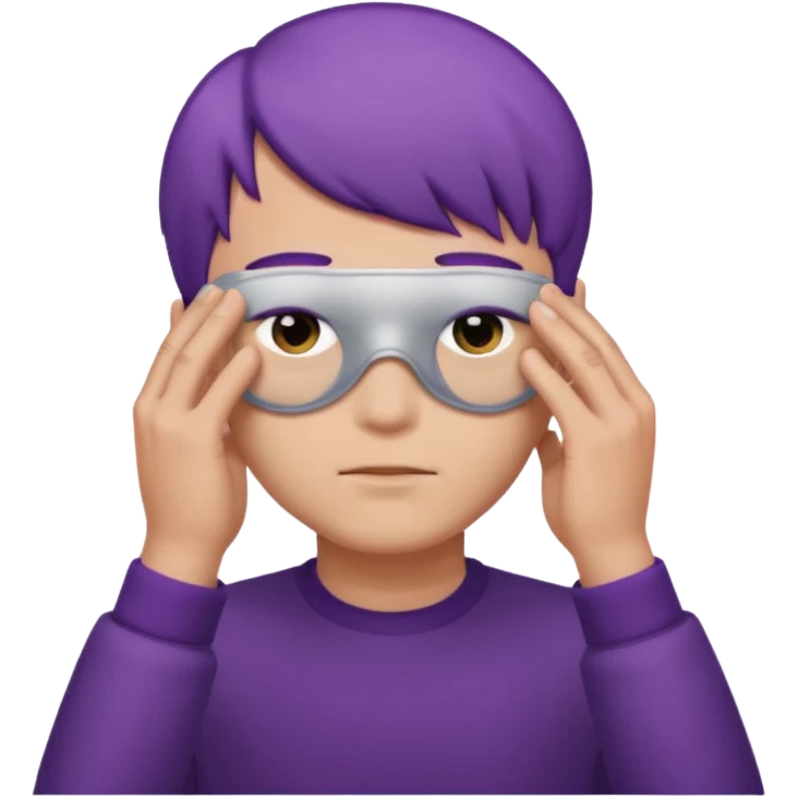 men with purple short hair, hair cover eyes emoji