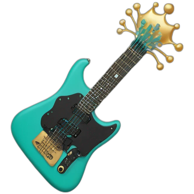 Soolking brook ;black affro cut ;turquoise electric guitar;golden crown ;skeletal face emoji