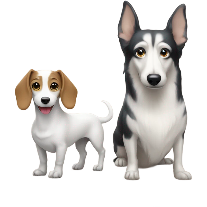 White dachshund next to a husky  emoji