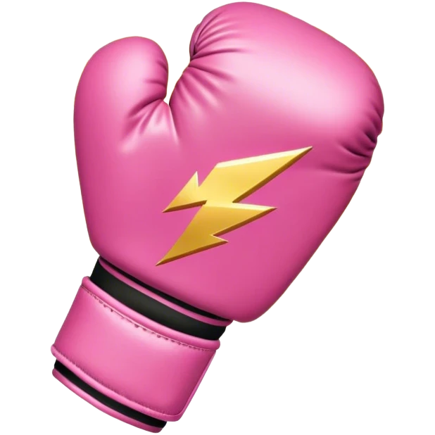 pink boxing glove with golden lightning bolts, female symbol ♀ on the backhand, sparkling stardust particles in the background emoji