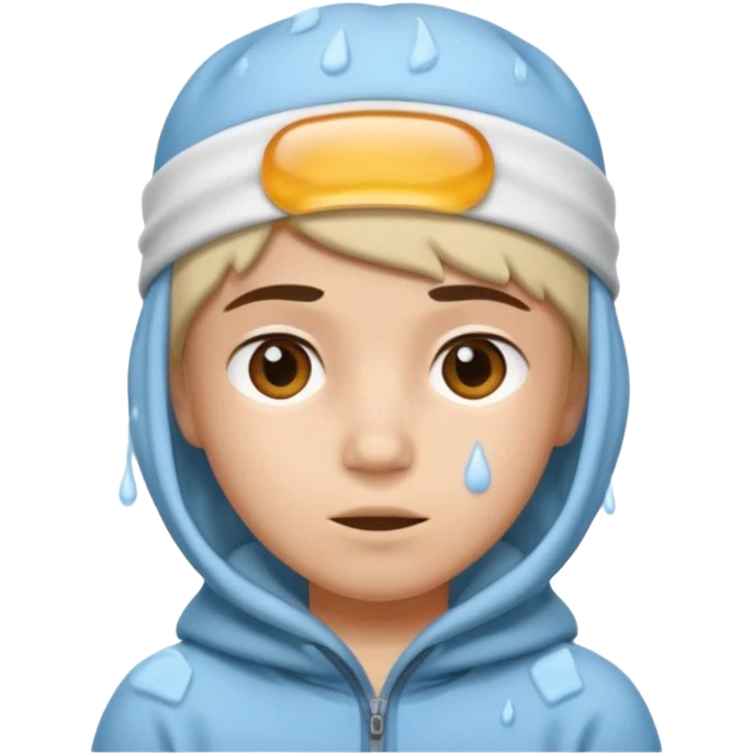 A person with headaches and a cold pack on the head emoji