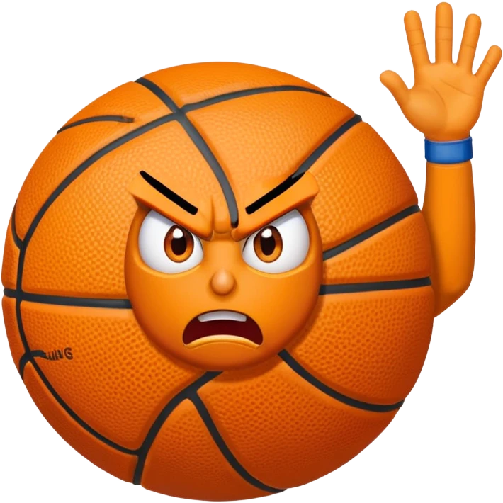 angry basketball with hands upp where it says 6 on the left hand and on the other one where it says 7 on the right hand emoji