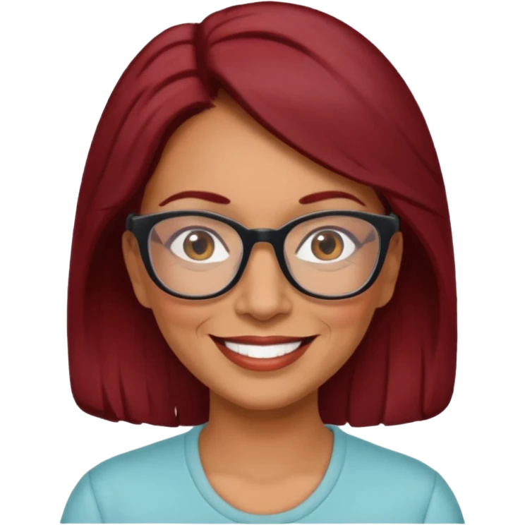 Beautiful, hispanic, female, older,  mom, dark red hair color, glasses, smiling emoji