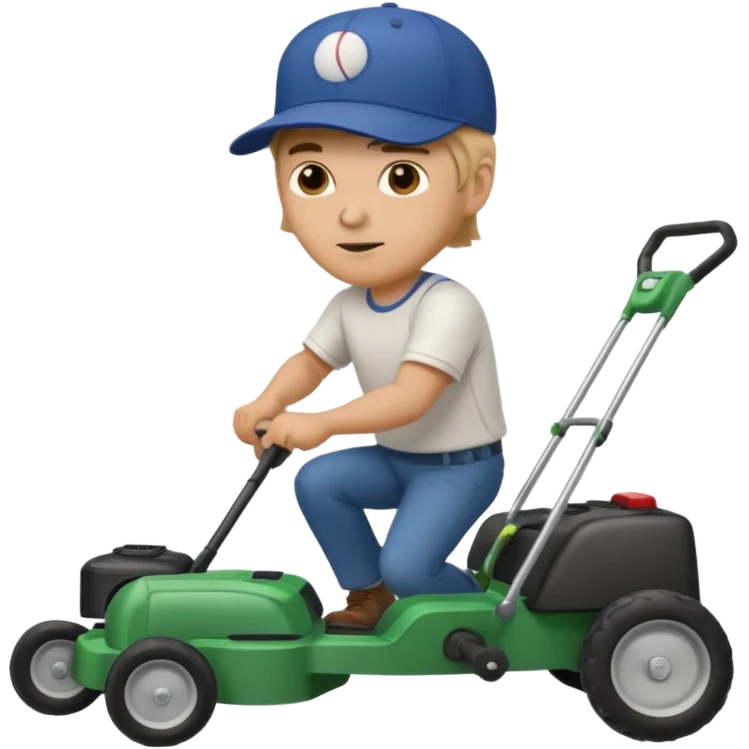 White man mowing wearing baseball hat emoji