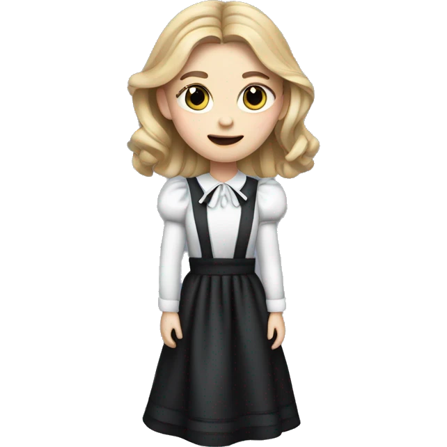 Chloe grace moretz wearing a maid dress, with a duster in her hand emoji