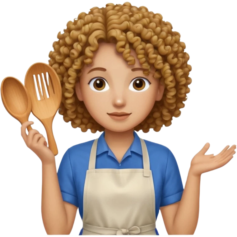 person with curly hair in blue apron emoji