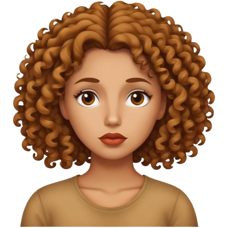 Una mujer trigeña, crespa, con labios gruesos y el cabello suelto, pensando  emoji