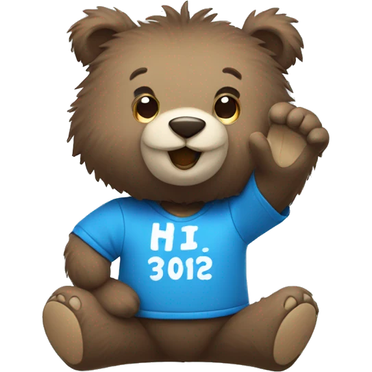 Blue fuzzy bear wearing a gaming shirt and saying hi and waving  emoji