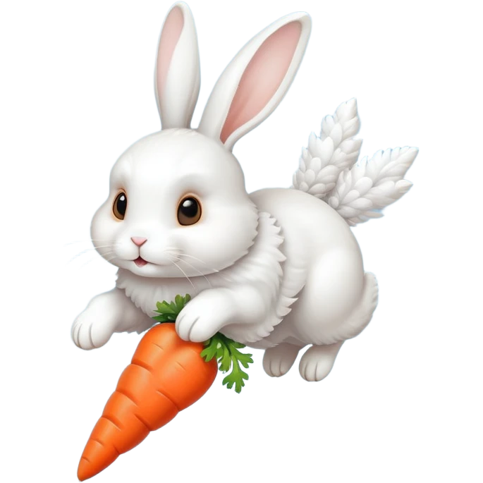 Flying rabbit over carrot emoji