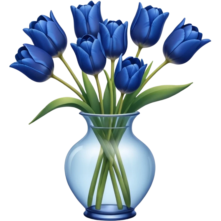 Navy blue tulips in glass vase  emoji