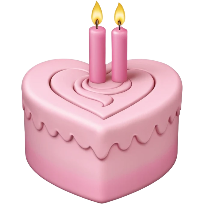 heart shaped birthday cake, pastel pink color, with one candle, cute design, smiling face emoji
