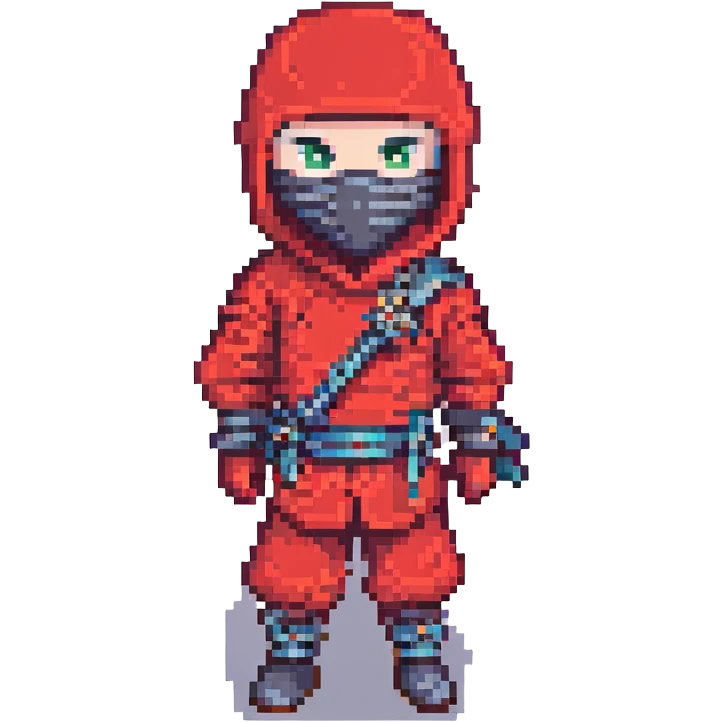 masked ninja, pixel art style, red outfit emoji