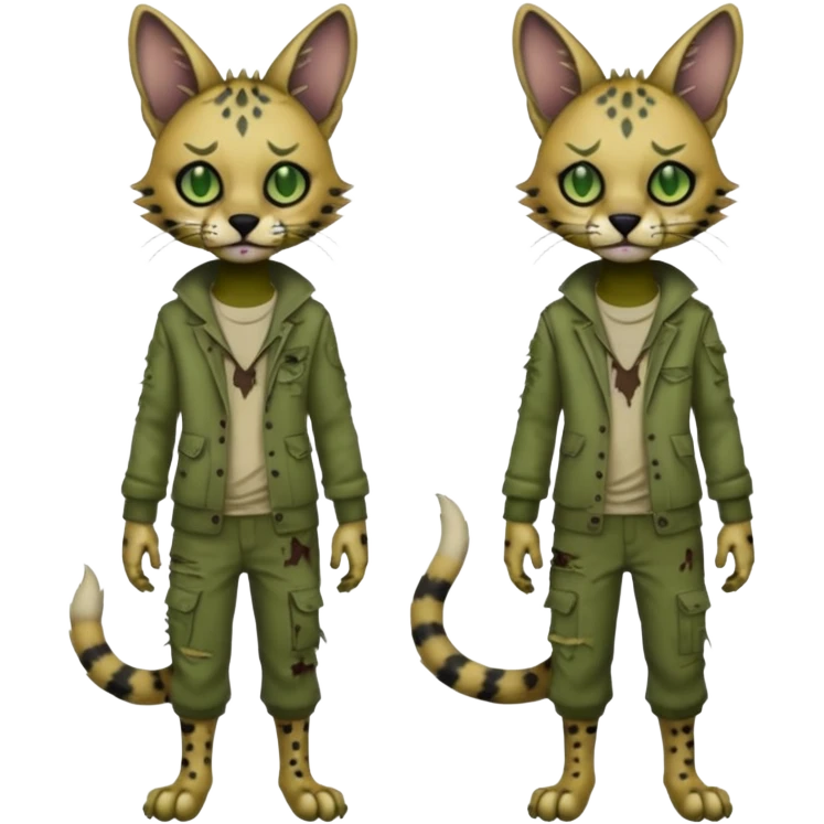 Dark-deep-greyish-Greenish Zombie-serval, full body emoji