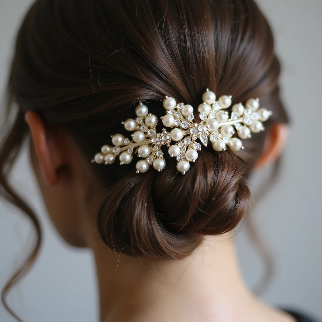 realistic hairclip, pearl accents, elegant, photorealistic style emoji