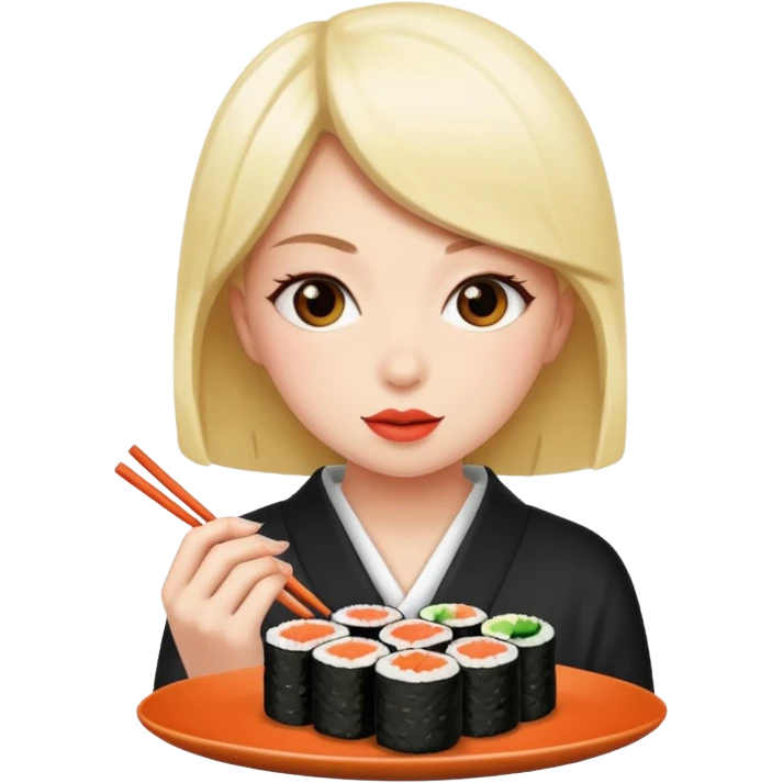 A girl eating a sushi cake emoji