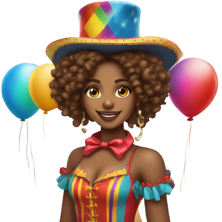 Brown Girl with long curly hair top hat colorful circus emoji