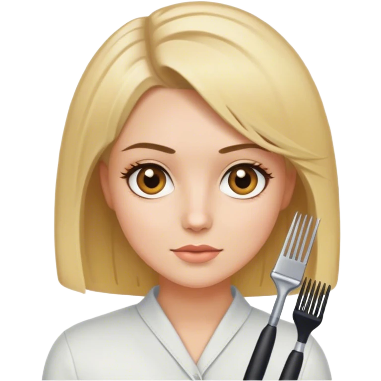Hair stylist with blonde bob hair and hazel eyes  emoji