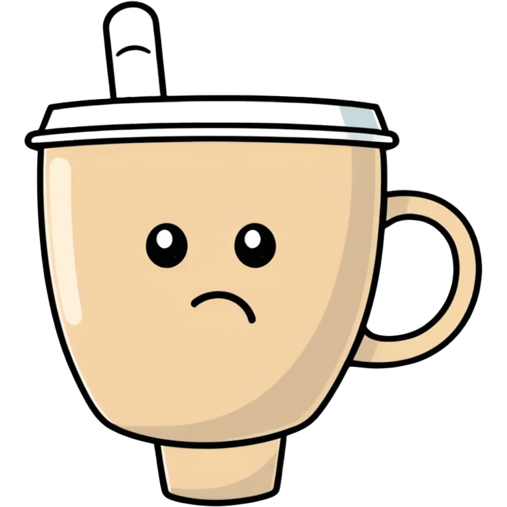 A very sad cup of coffee holding up the middle finger emoji