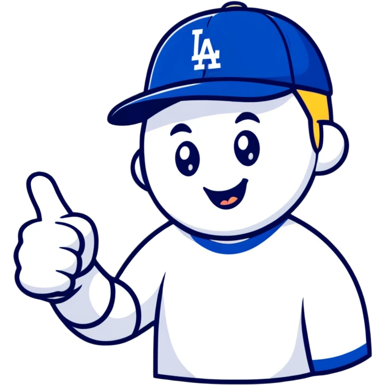 cartoon man in Dodgers hat, thumbs up emoji
