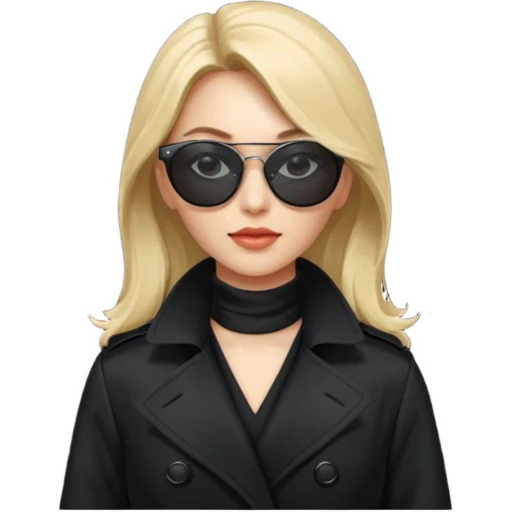 woman in black trenchcoat and matrix sunglasses emoji