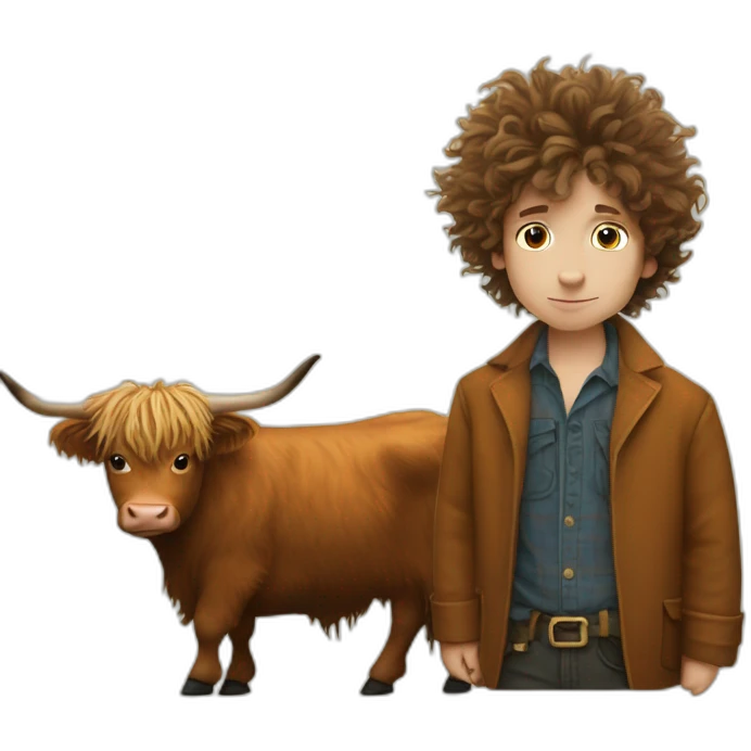 Young Bob dylan with highland cow emoji