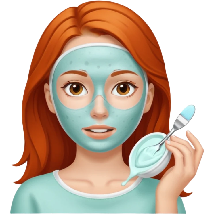 White girl with freackles doing skincare mask emoji