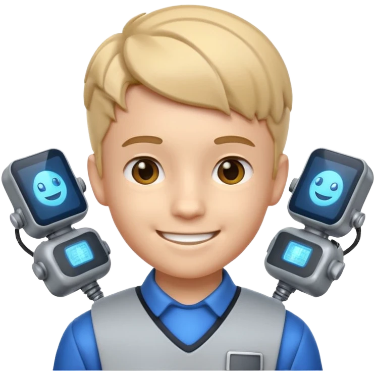 A 3D emoji with a Pixar style that the depicts a person who is learning to become a mechatronic as his highchool extended profile. He is a young boy in a highschool age. emoji