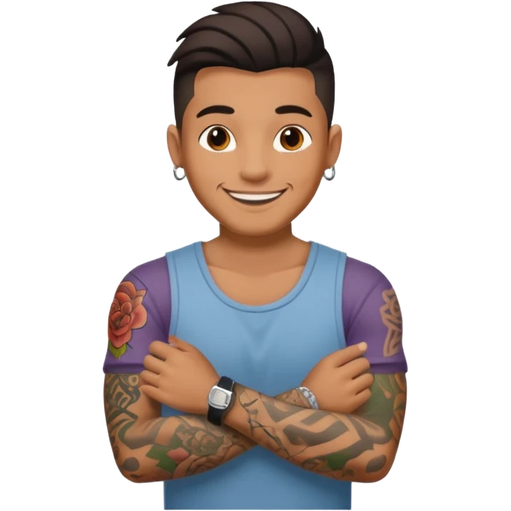 hombre con tatuaj en los brazos con ropa emoji