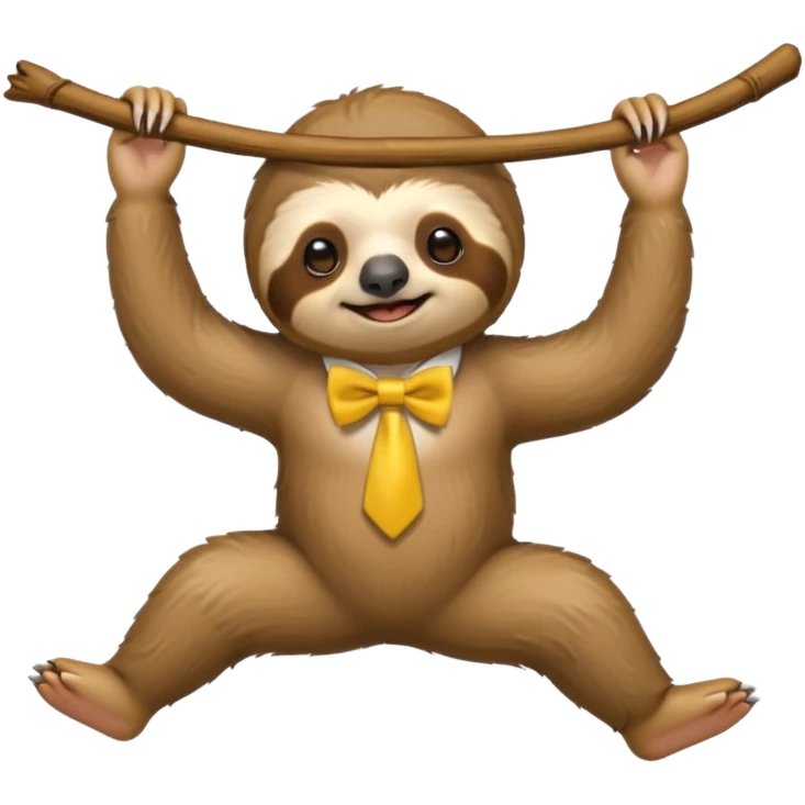 cute swinging Sloth on stick, yellow bow tie emoji