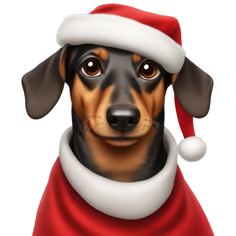 A sausage dog wearing a santa hat and red fuzzy cape emoji