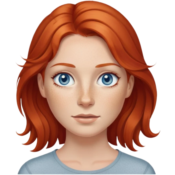 Red-haired woman with grey-blue eyes and freckles on her face emoji