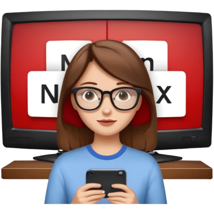 una ragazza con capelli marroni con occhiali guarda netflix sulla tv emoji
