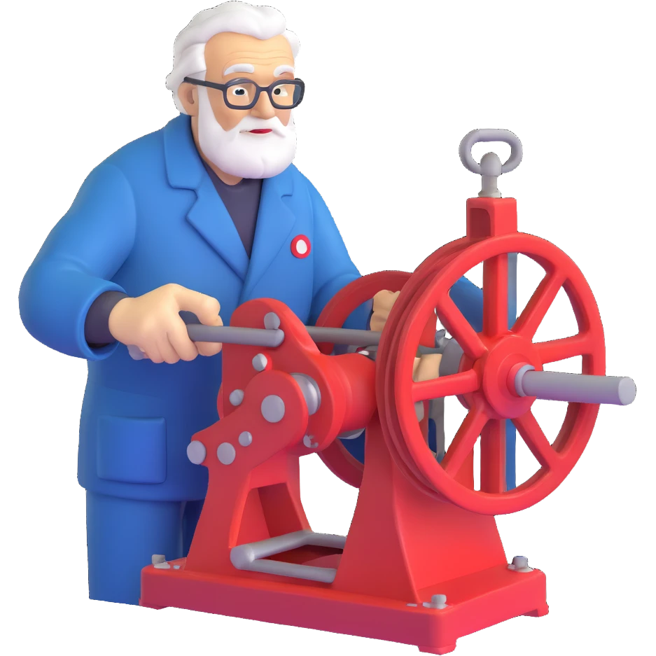 Elderly Russian scientist operating winch equipment on vintage marine geology research ship emoji