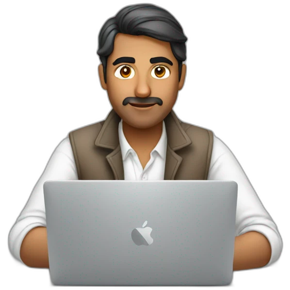 Indian developer man working on macbook emoji