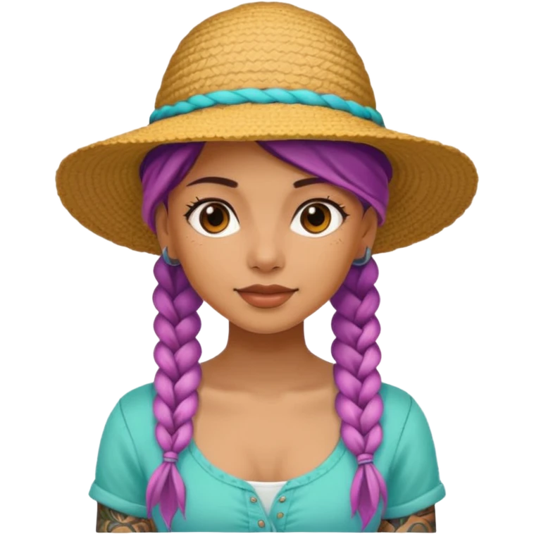 color braided girl with hat and tattooed emoji