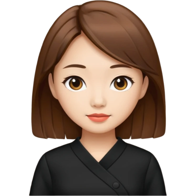 asian young woman brown-haired in black daily dress  emoji