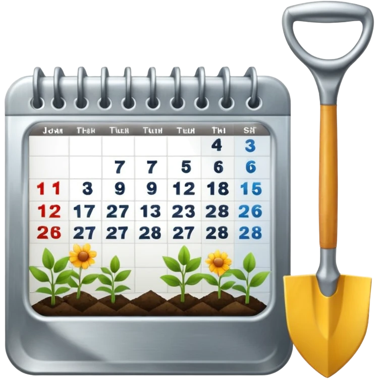 calendar icon with garden tools near. Transparent background emoji