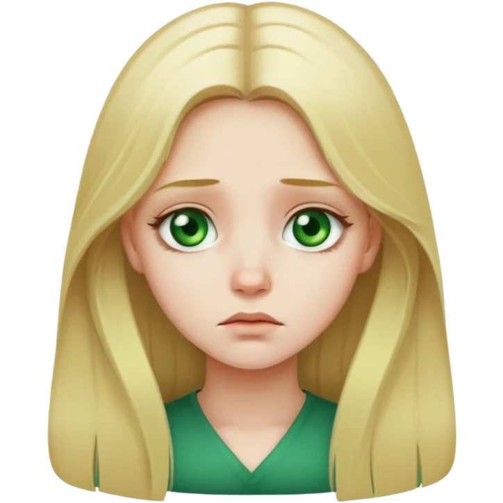 Sad girl with long blonde hair and green eyes  emoji