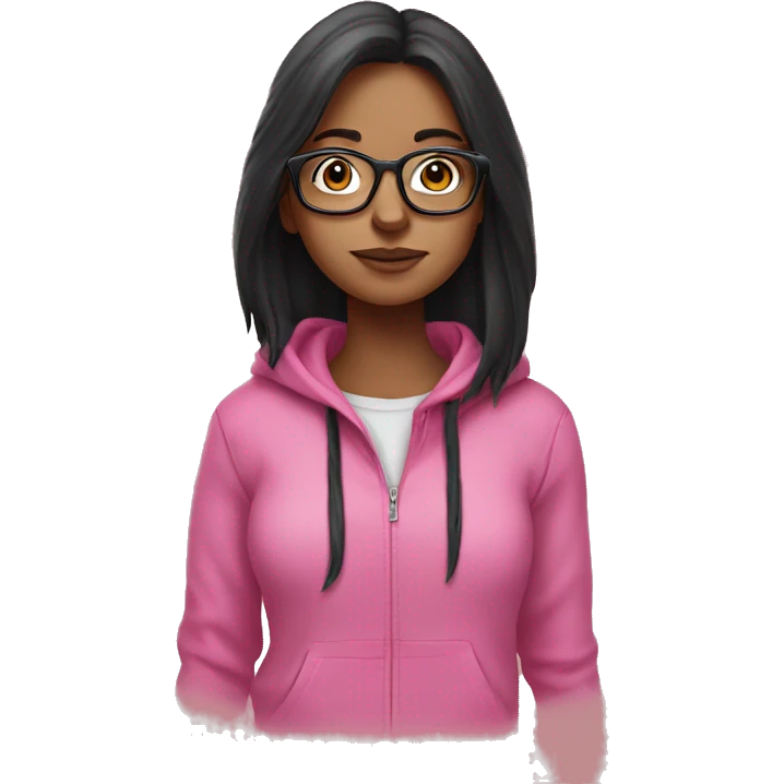 Long dark hair girl in pink hoodie in glasses  emoji