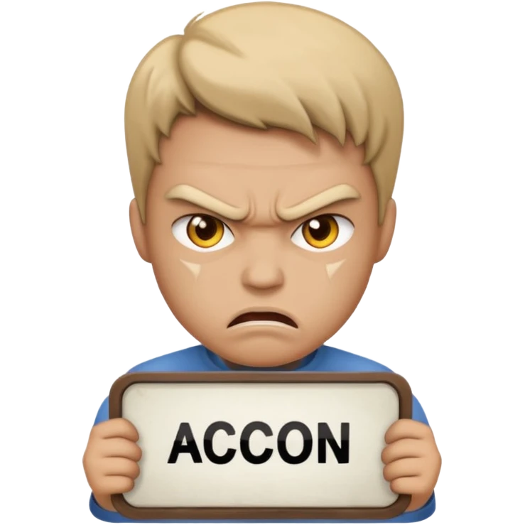 A protester with a sign with an angry face on the sign emoji