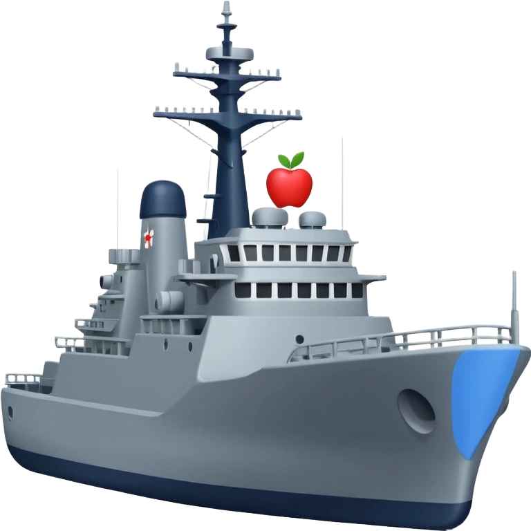 A flat 2D vector emoji of a grey Navy warship, Apple iOS emoji style, simple shapes, solid colors, minimal detail, no gradients, no 3D effects, white background. emoji