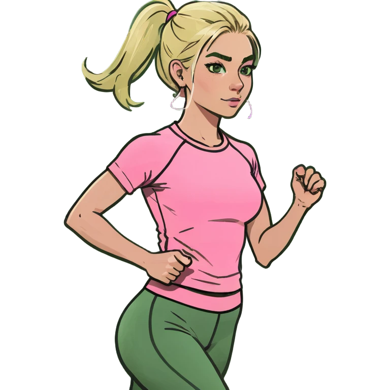 Blonde girl in Pink workout clothes walking emoji